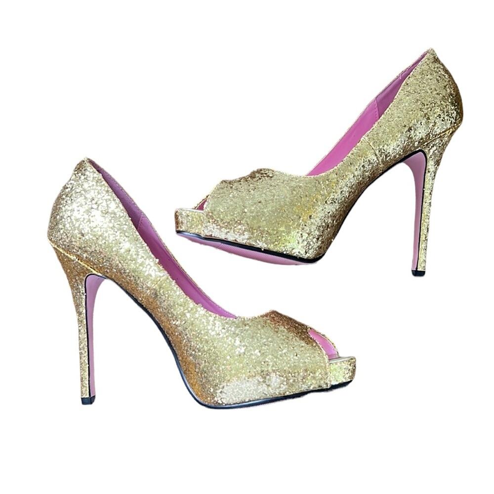 Leg Avenue Ella Gold Glitter Covered Peep Toe Platform